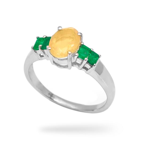 Bague emeraude, opale argent Maylis